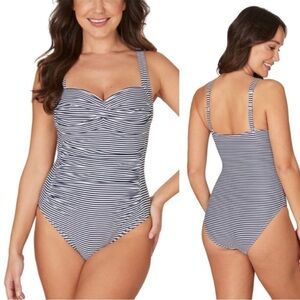 Nip Tuck Sorrento Stripe Joanne One Piece Swimsuit Blue White Size 8